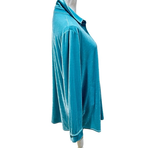 Nwt Soft Surroundings Turquoise Aqua Button-Down velvet Shirt size xl - Picture 6 of 11